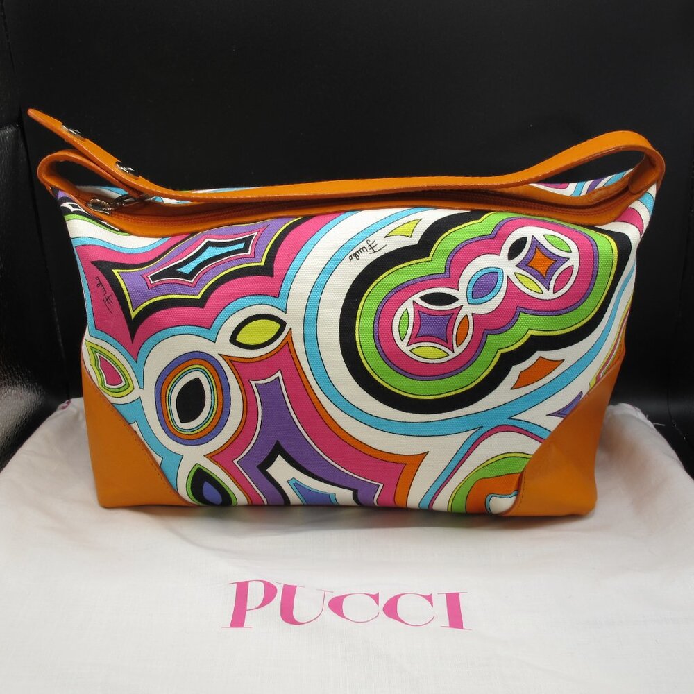 Emilio Pucci Orange Multi-Color Patterned Shoulder Bag